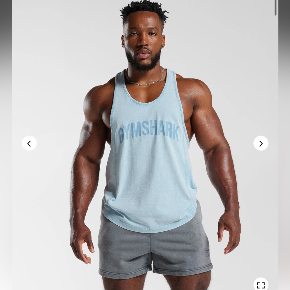 Gymshark Ozone Blue Power Washed Stringer Tank Top, Large